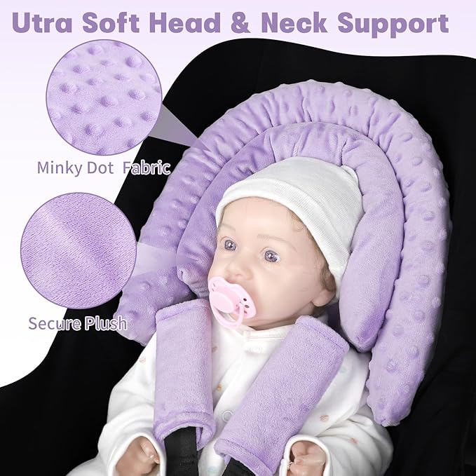 Infant Car Seat Insert, HNHUAMING Baby Car Seat Head & Body Support with 2 Strap Pads, Ultra Soft Newborn Preemie Carseat Insert Cushion for Girls Boys, Fits Car Seat, Stroller, Swing, Bouncer, Purple