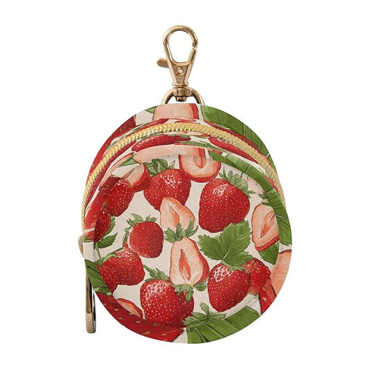 Pacifier Holder with Clip Pacifier Case for Diaper Bag Round Baby Pacifier Pouch Box Bag Portable Red Strawberries Leaves