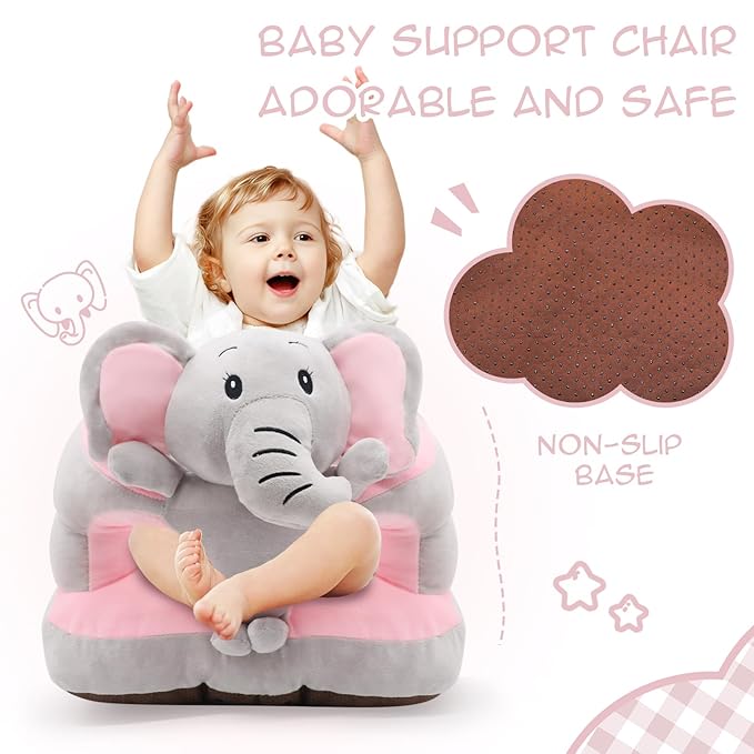 Baby Sitting Support Sofa, Sit Me Up Floor Seat for Baby, Learn to Sit Chair for Toddlers, Infant Seats for Sitting Up 3-12-24 Month (Grey Elephant)