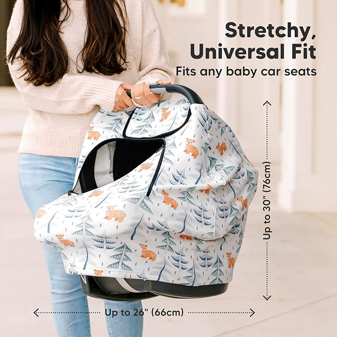 KeaBabies Winter Car Seat Cover Baby, Newborn - Universal Fit Infant Carseat Covers Baby Girl, Boy, Breathable, Lightweight Blanket, Easy to Use Stroller Canopy, Rain, Wind, Sun Shade (Wintry)