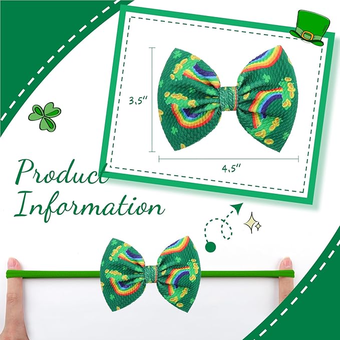 YanJie St Patricks Bows Headbands Shamrock Headbands Green Clover Newborn St. Patrick Top Hat Hair Bows Hair Accessories Gift