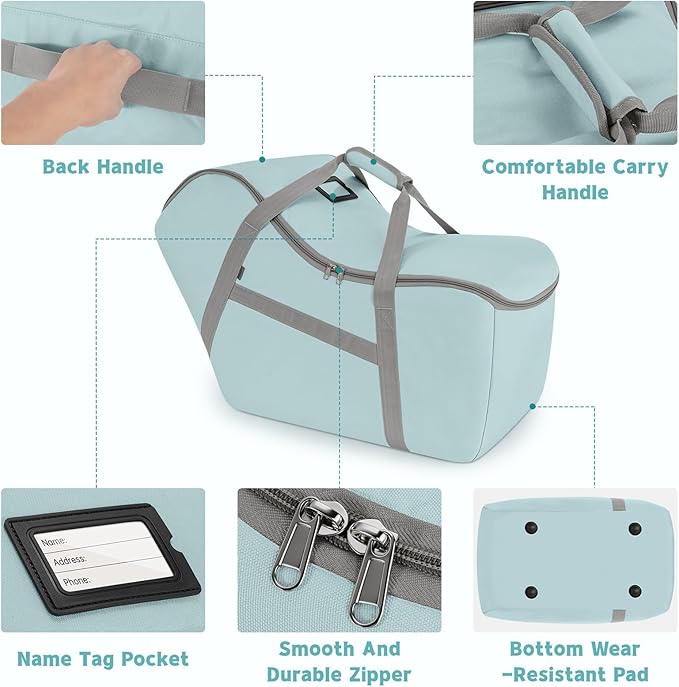Padded Car Seat Bag Compatible with Most Nuna Pipa Car Seats UPPAbaby MESA V2 without Base & Chicco KeyFit 30 and Base, Car Seat Travel Bag for Airplanes, Light Cyan