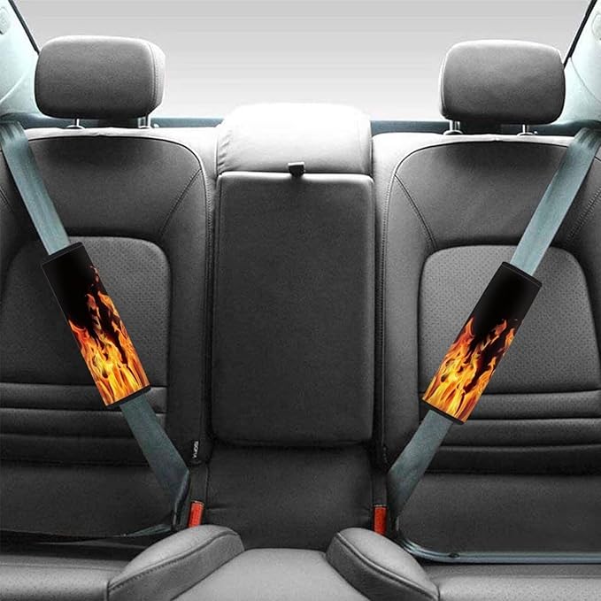 UNICEU Orange Fire Flame Car Seat Belt Covers, Soft Shoulder Strap Pad for Women, 2 Packs Soft Neoprene Safety Seatbelt Shoulder Strap Universal Fit SUV Truck Vehicles,Auto Interior Set