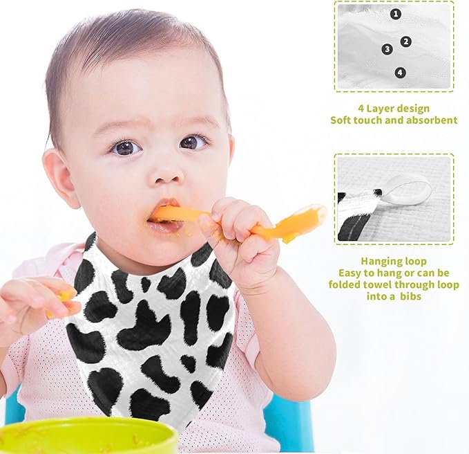 Newborn Face Towel Cow Print Soft Cotton Baby Washcloths 11.8 x 11.8 Inch Infants Girls Boys Muslin Burp Cloths 5 Pack