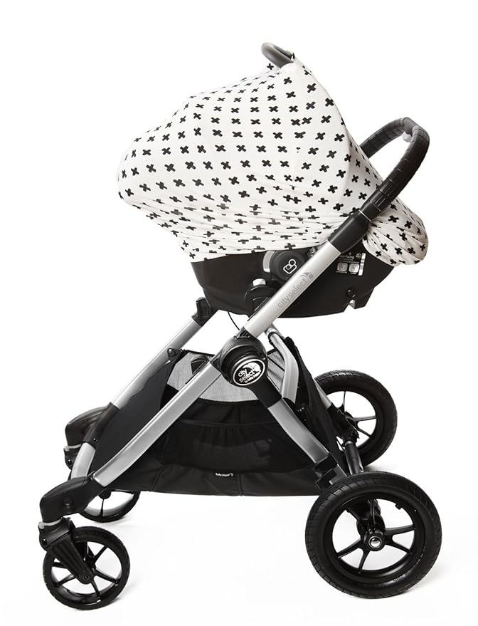 Stretchy Baby Car Seat Cover Canopy with Snaps Multi-use Nursing, Shopping Cart, & High Chair Cover 4 in 1 Design "Cross" Super Soft, Breathable Fabric Baby Shower Gift