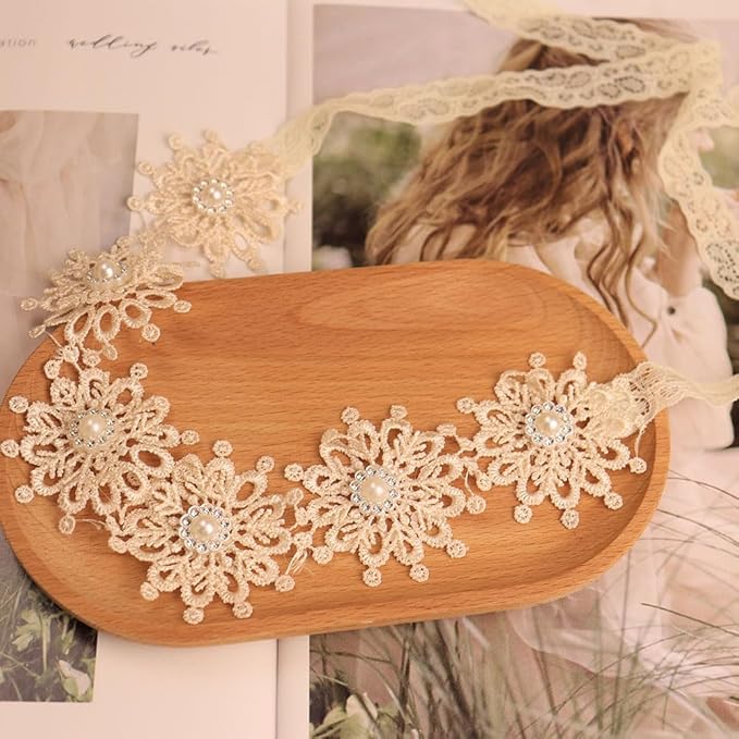 Lace Big Bow Baby Girls Headband Floral Hair Band Toddlers Newborn Infants Christening Baptism Party Hair Accessories for 0-36 Months Elastics Hairband (Style 2)