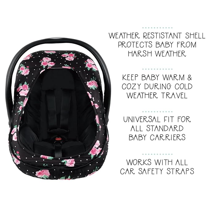 The Peanutshell Car Seat Cover - Protective Covers for Baby Girl, Easy to Clean Accessories, Weather-Resistant Infant Winter Car Seat for Baby Carseat - Floral Rose