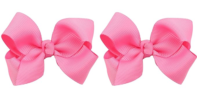 3 Inch Baby Girl Hair Bows Boutique Hair Clip Teens Toddlers Hairpin Headwear - Set of 2 (Deep Pink)