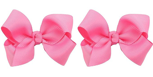 3 Inch Baby Girl Hair Bows Boutique Hair Clip Teens Toddlers Hairpin Headwear - Set of 2 (Deep Pink)