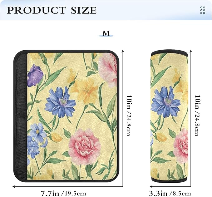 Car Seat Belt Pads Covers 2 Pcs Soft Seat Belt Shoulder Strap Covers Pad for Women Men Kids S Florals Carnation Delphinium Flower Yellow