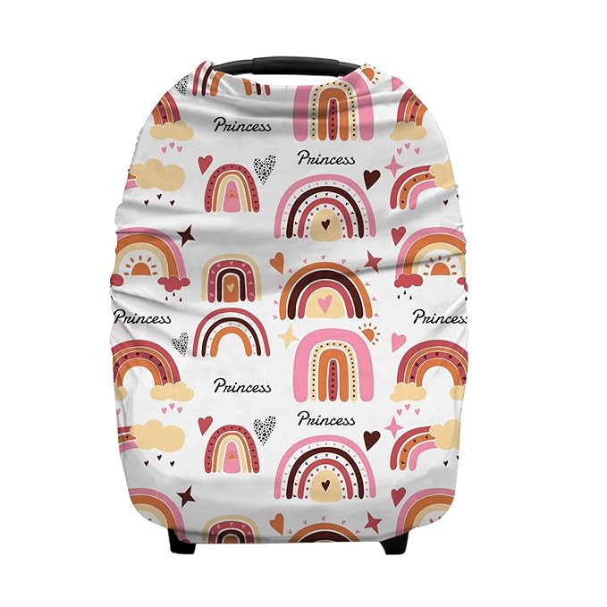 Personalized Colorful Rainbow Baby Car Seat Covers with Name, Custom Multiuse Nursing Breastfeeding Car seat Canopy, Infant Stroller Covers for Newborn Girl Boy, Ultra-Soft Breathable, Nursing Scarf