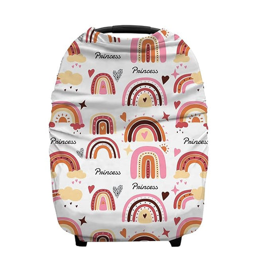 Personalized Colorful Rainbow Baby Car Seat Covers with Name, Custom Multiuse Nursing Breastfeeding Car seat Canopy, Infant Stroller Covers for Newborn Girl Boy, Ultra-Soft Breathable, Nursing Scarf