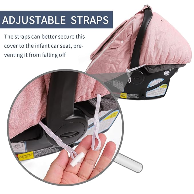 Baby Car Seat Cover - 3-Layer Thick Fabric, Waterproof, Breathable Mesh Window - Windproof & Snow Blocking, Keep Baby Warm in Winter - Universal Fit for Infant Car Seat and Carrier - (Pink)