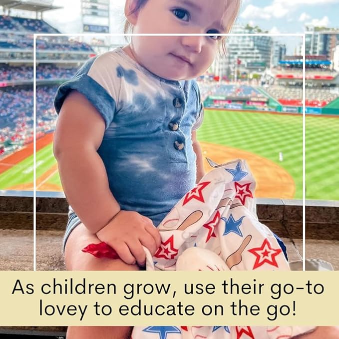 Baby Jack & Co. Sensory, Educational & Closed Ribbon Tag Lovey Blanket with Security Plush: 10"X10" (Baseball)