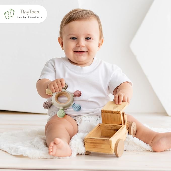TinyToes : Baby Teething Toys for Baby Toys 0-6 Months Bpa Free + Links Antidropping | Newborn Toys | | Baby Toys 6-12 Months | Teething Relief | Teethers for Babies 3-6 Months | Baby Necessities