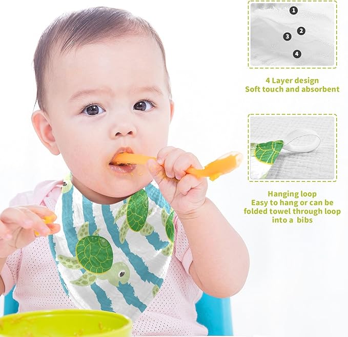 vvfelixl Baby Muslin Washcloths Cute Characters Green Turtles Baby Burp Cloths Cotton Baby Face Towel for Newborn Infants Boys Girls Soft and Absorbent 11.8 X 11.8 in, 3 Pack