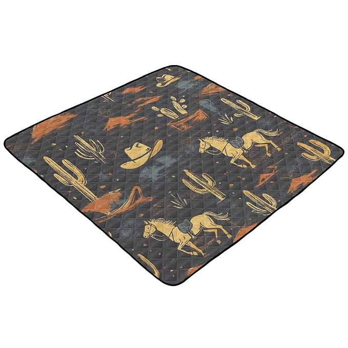 Baby Play Mat Western Cowboy Horse Cactus 50" X 50" Play Gym Crawling Mat Soft Non-Slip Portable Picnic Floor Mat for Infant, Babies, Toddler, Kids