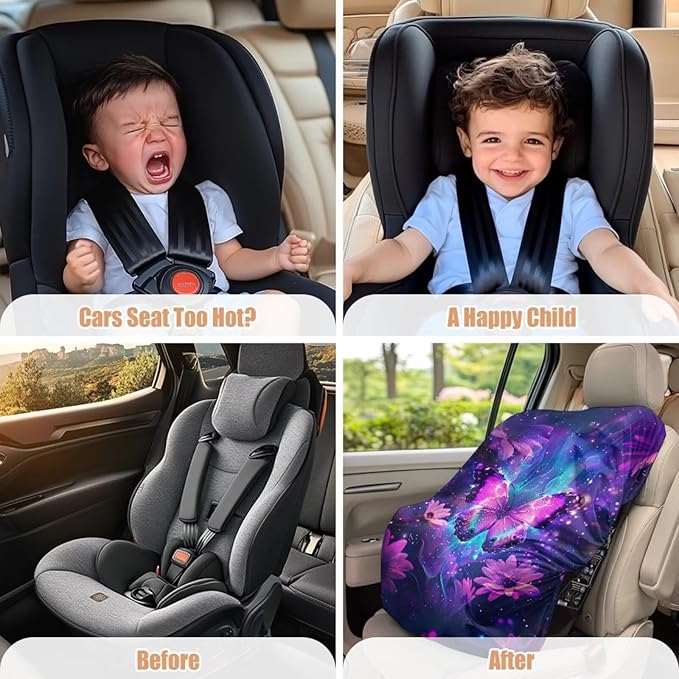 Baby Car Seat Cover for Travel, Purple Butterfly Carseat Covers Baby Washable Infant Car Seat Protector Reusable Car Seat Sun Cover for Baby Soft Toddler Car Seat Accessories