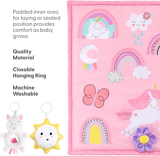 Peanutshell Baby Girl Rainbow Paradise 7-in-1 Play Gym - Playmat Toys for Newborns, Infants: 0-6, 6-12 months Tummy Time Mat with Hanging Toys, Soft Padded