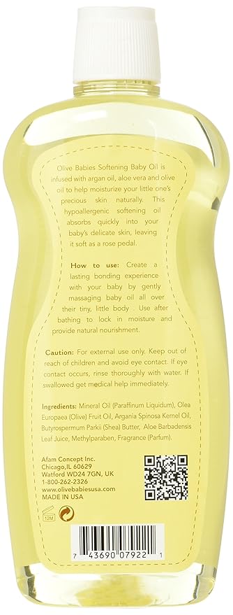 Olive Babies Softening Baby Oil With Argan Oil Olive Oil & Aloe Vera, 12 Oz, 12 Oz