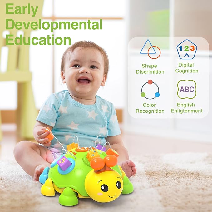 Holaxander Musical Ladybug Baby Toys 6-12 Months, Infant Early Educational Learning Crawling Toys for 1 Year Old Boy, Newborn First Bithday Gift Toy for 7 8 9 10 11 Months Boys Girls (Green)