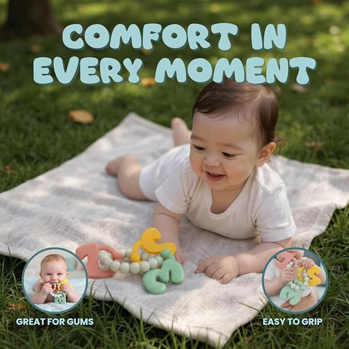 Early Learning Baby Teething Toys - Montessori Silicone Baby Teether with Number Shapes 1 2 3, Sensory Brain Development Teething Relief Rings 4-6 Months, bpa Free Infant Toys 6-12 mths