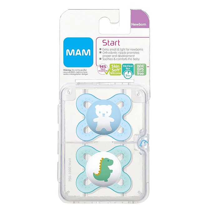 MAM Night Pacifiers with Glow-in-Dark Buttons, 0-6 Months (2 Pacifiers & Case) & MAM Original Newborn Pacifiers, 0-3 Months (2 Count)