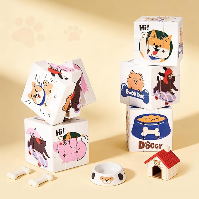48 Pack Premium Puppy Mini Cube Bulk, 1.18 Inch 3x3x3 Small Puzzle Cubes Surface Finish, Dog Themed Birthday Party Favors, Classroom Rewards Prizes, Easter Basket Fillers for Kids