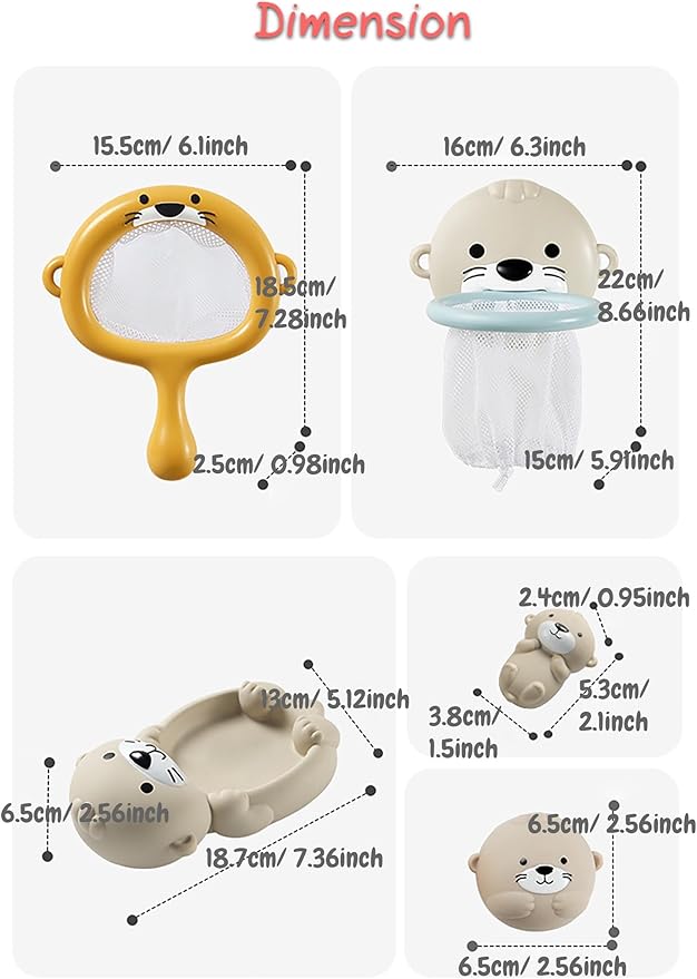 Otter Bath Toy, Otter Family Tub Toy Bathtub Floating Toy for Kids - Soft Vinyl and ABS Plastic Material - No Hole One-Piece Design (Otter Baketball Hoop + 2 Otter Balls)