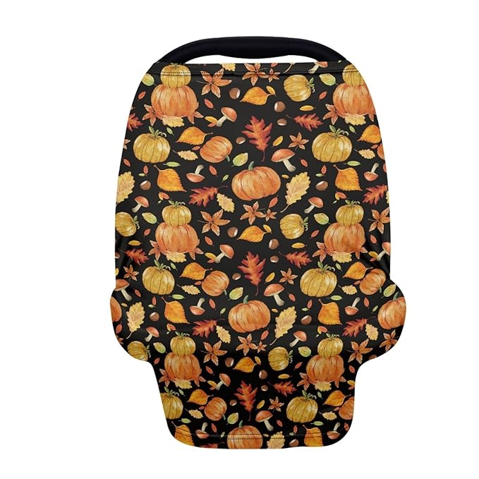 Coldinair Brown Pumpkin Breastfeeding Nursing Cover for Mom Women Soft Privacy Nursing Carseat Canopy Cover Breathable Full Coverage Breast Feeding Infant Wrap Covers Fall Maple Leaf and Mushroom