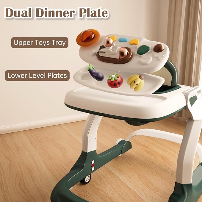 Baby Walker with Wheels Music and Lights with 9 Adjustable Heights Anti-Fall Baby Walker and Bouncer Combo for Boys Girls Babies 6-18 Months (Green and White)