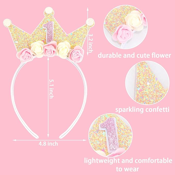 Canitor First Birthday Hat Sweet One Party Decorations 1st Birthday Girl Headband Crown Tiara for 1 Year Old Girl Gifts