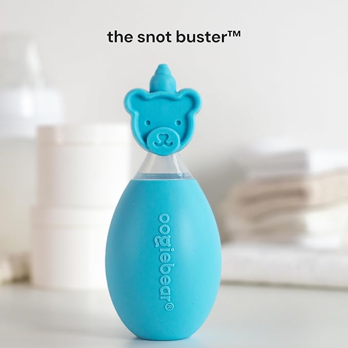 oogiebear: Baby Nasal Aspirator - Safe Booger & Earwax Remover for Newborns, Infants, Toddlers - Better Syringe, Airtight Suction, Nose Sucker - Essential Baby Stuff, Diaper Bag Must-Haves, Blue