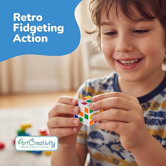 ArtCreativity Mini 3x3 Puzzle Cubes - 24 Pack - Ultra Portable Fidget Cubes for Kids and Adults - 3D Puzzle for Fidgeting, Stress Relief, and Learning - Fidget Party Favors and Goodie Bag Fillers