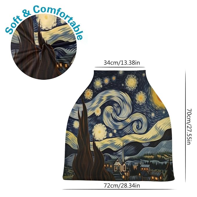 Van Gogh's Starry Sky Stretchy Baby Car Seat Cover Soft Breathable Nursing Cover Breastfeeding Cover Multiuse Infant Carseat Stroller Cover for Girls and Boys