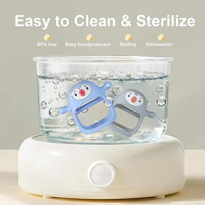 Smily Mia Baby Teething Toys for 0-6Months, Teethers for Babies 3-6Months | Penguin Teether | Hand Teether |Teething Mittens for Teething Relief, Baby Pacifier |Teething Pacifiers for Baby, Light Blue