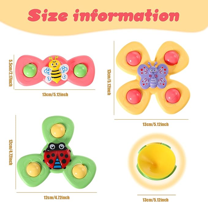 6 Pieces Suction Cup Spinner Toy Sea Theme Sensory Bath Spinner Toys Bear Butterfly Suction Cups for Birthday Learning Game and Party Supplies