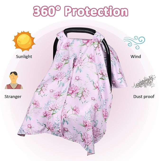 DILIMI Baby Car Seat Cover, Minky Warm Car Seat Covers for Babies, Peekaboo Opening Infant Car Seat Cover, Nursing Cover Carseat Canopy, Purple Floral