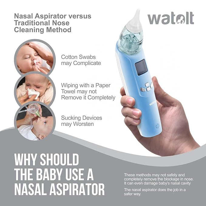 Watolt Baby Nasal Aspirator - Electric Nose Suction for Baby - Automatic Booger Sucker for Infants - Battery Powered Snot Mucus Remover for Kids Toddlers