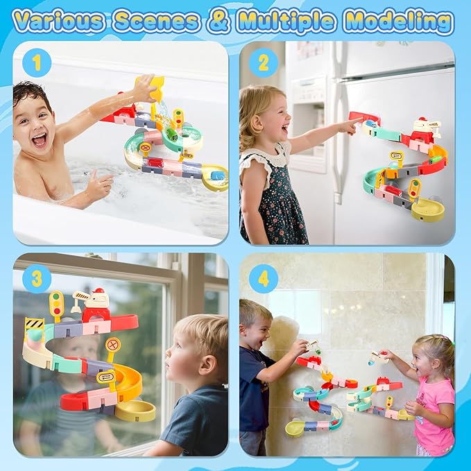 Fajiabao Bath Toys for Kids Ages 4-8 3-5 Toddler Bath Toys City Car Slide Fun DIY Bathtub Shower Birthday GITS for Kids 2-4 5 6 7 Year Old Boys Girls(Special Edition)