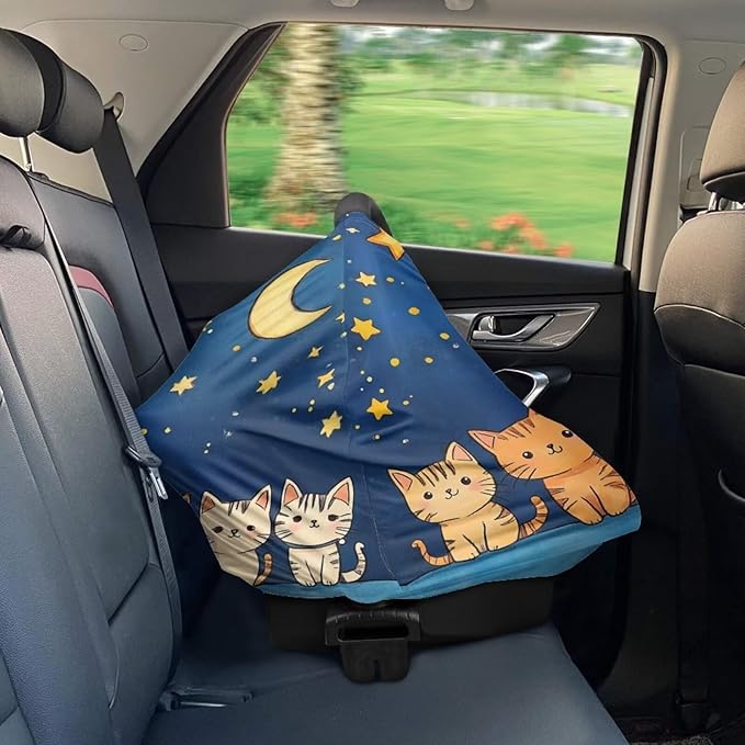 Binienty Starry Sky Anime Cat Car Seat Cover for Baby,Stretchy Infant Carseat Canopy Soft Fashion Mom's Nursing Cover Breastfeeding Scarf Portable Baby Car Seat Covers