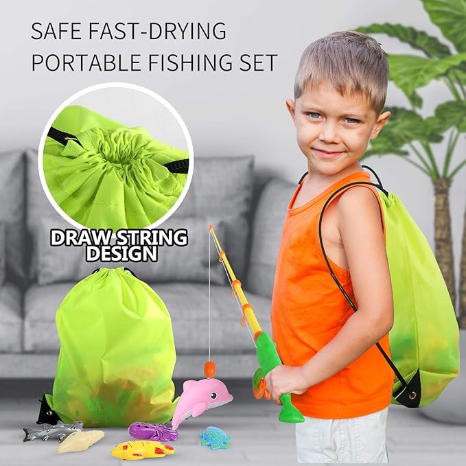 FIVEDAOGANG Magnetic Fishing Game 45 PC Ocean Sea Floating Fish Colorful Animals with Net Portable Storage Bag | Kiddie Pool Bathtub Game for Age 3 4 5 6 Year Kids Toddler(XX-Large Set)