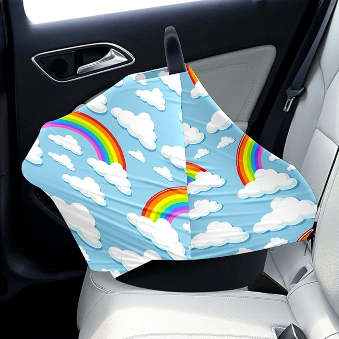 Baby Car Seat Stroller Covers Rainbow Clouds Nursing Cover Breastfeeding Scarf Soft Breathable Stretchy Coverage Carseat Canopy Cover for Boys and Girls Soft Breathable Multi Use
