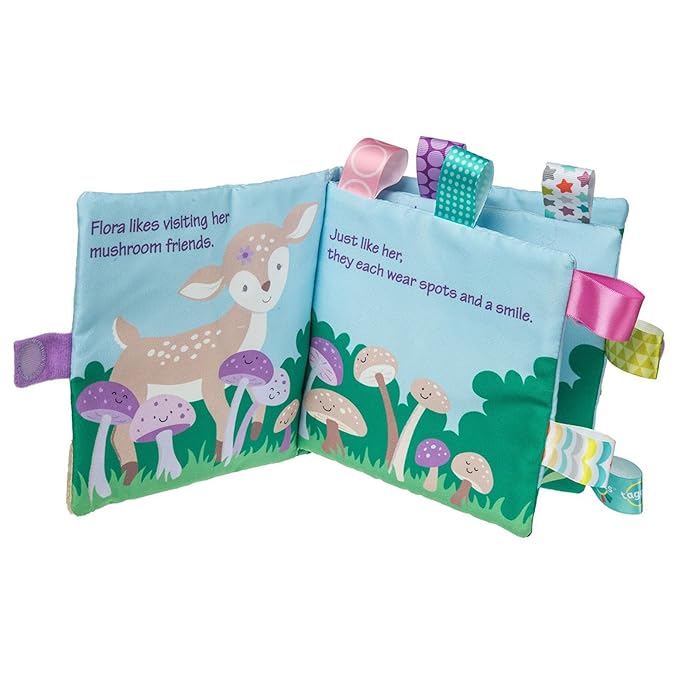 Taggies Soft Cloth Book with Crinkle Paper & Squeaker and Sensory Tags, 6 x 6-Inches, Flora Fawn