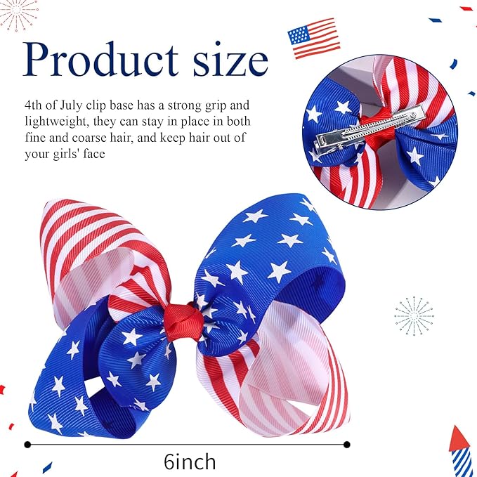 Oaoleer 2PCS 4th of July Hair Bows for Girls, Red White Blue Bows Hair Alligator Clips Hair Barrettes for Baby Girls Infants Toddlers Kids Teens Children