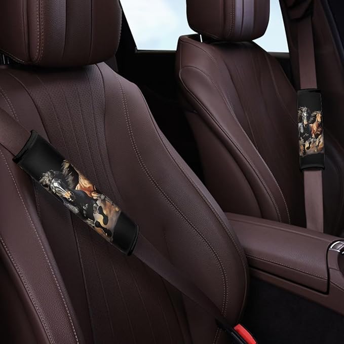 FOR U DESIGNS Horse Seat Belt Cover Pad for Adults 2 Pack Shoulder Strap Black Car Seat Strap Cover Universal Fit for SUV Sedan Truck