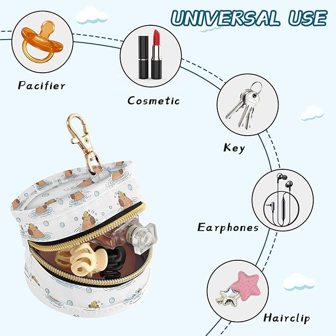 Capybara Duck Bubble Print Pacifier Holder Case for Diaper Bag Portable Travel Pacifier Storage Case with Clip Newborn Baby Pouch for Baby Boys Girls Purse Outdoor