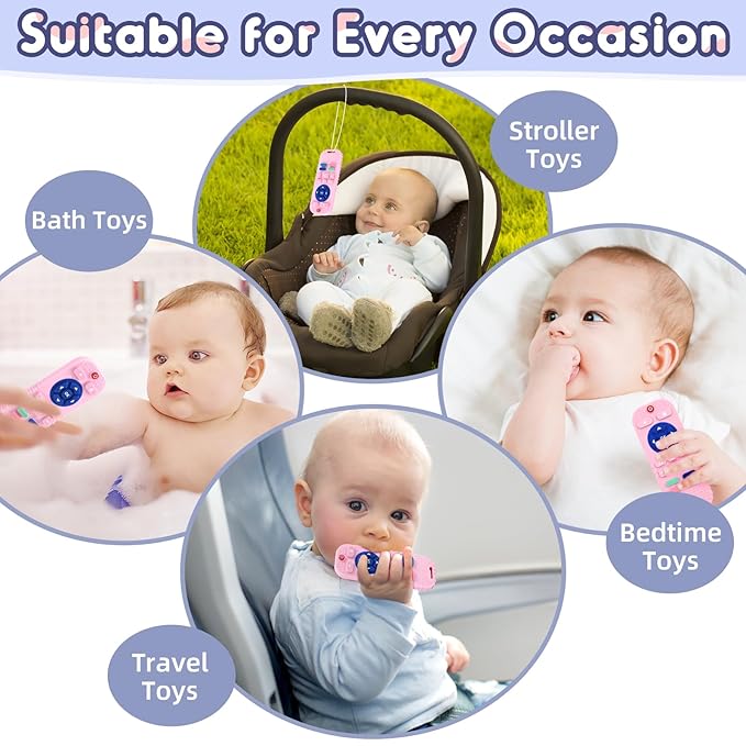 Baby Teething Relief Sensory Chew Toys for 3 6 9 12 Months, Silicone Infant Teether Remote Control Bath Toy for Newborn Toddlers Boy Girl Autism Baby Shower Birthday or Easter Gifts, Dark Pink