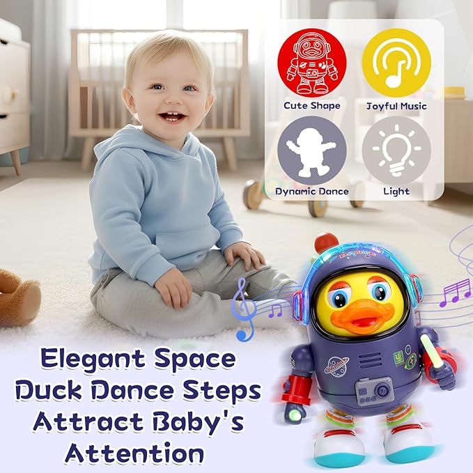 Dancing Space Duck Toy, Space Duck Dancing Musical Interactive Toy, Walking Duck Baby Robot, Electric Dancing Duck Toy Baby Musical Toys, Cute Singing Walking Duck Toys with Music LED Lights
