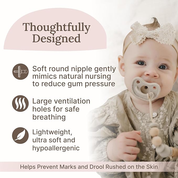 Round Silicone Pacifiers (Set of 2) – 100% Food-Grade, One-Piece Design, Soft Round Nipple, Airflow Shield, Multi-Use Pacifier & Soother for Newborns and Infants 0+ Months - Cloud/Sun - Mila & Lulu